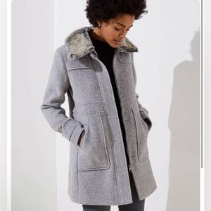 LOFT Gray Wool Coat with Removable Fur Trim Size XL